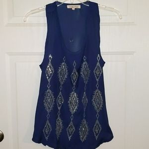 Ladies Wishful Park Sheer Navy Blue Racerback tank with Bling Detail Sz …